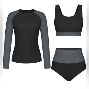 JACK SMITH 3Piece Rush Guard UPF 50+ Tummy Control High Waist Bathing Suit